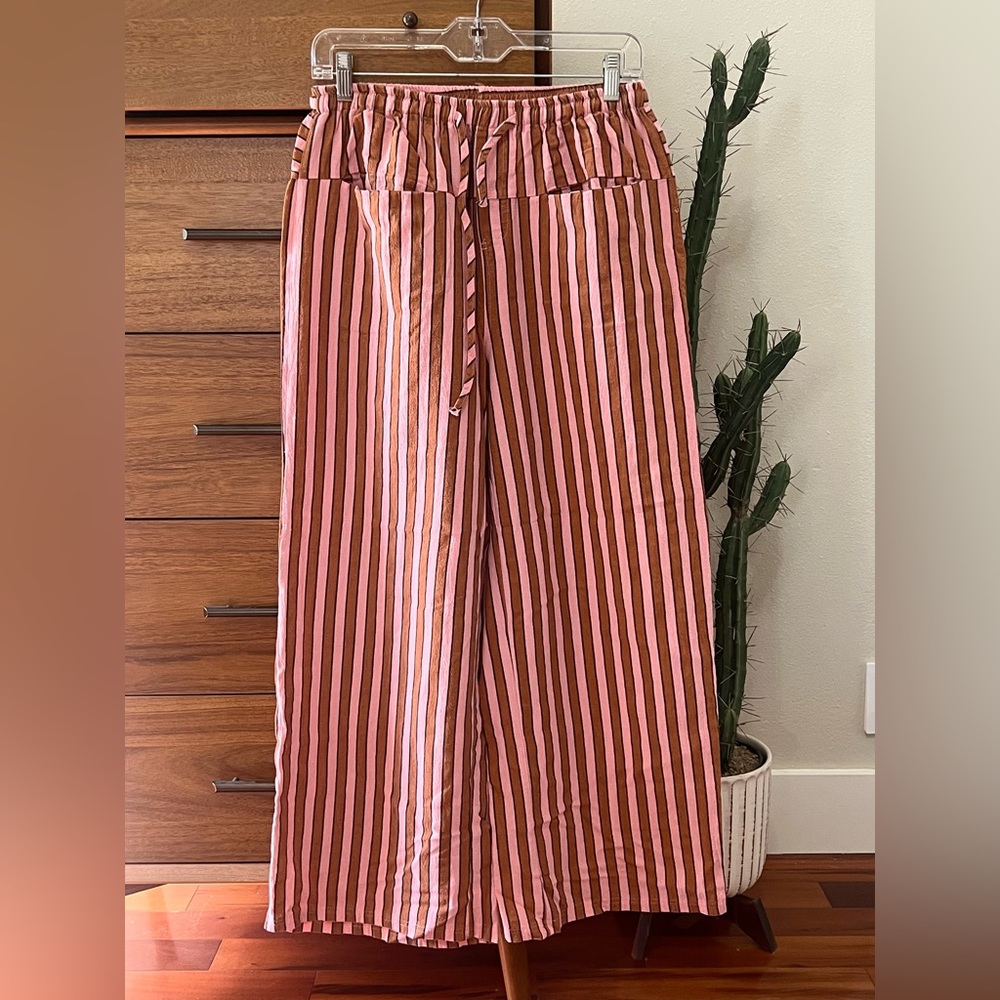 Striped Pink and Brown Wide-Leg Pants